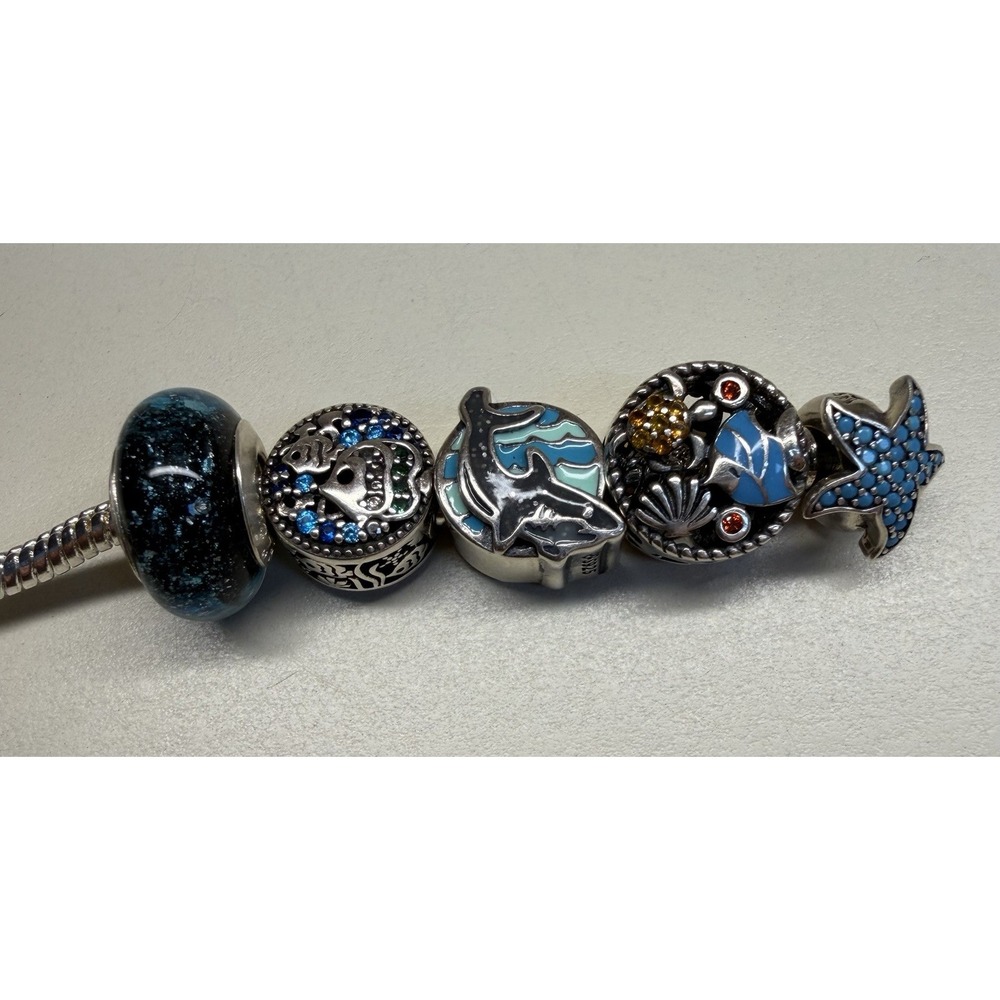 925 Sterling Silver Ocean Sea Life Charm Lot 5pc Blue Fish Starfish Dolphin